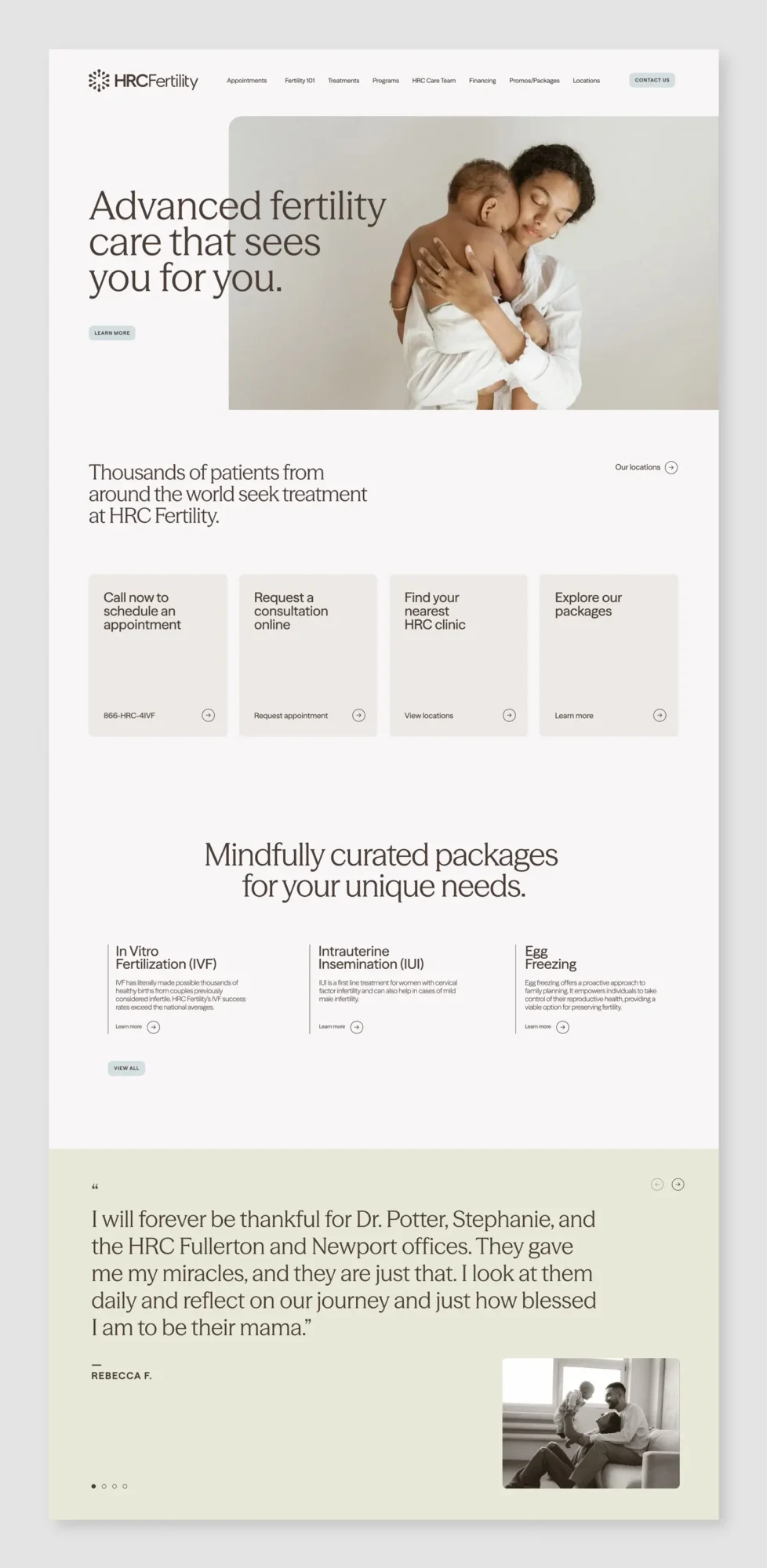 Screenshot showing an example of the HRC Fertility website